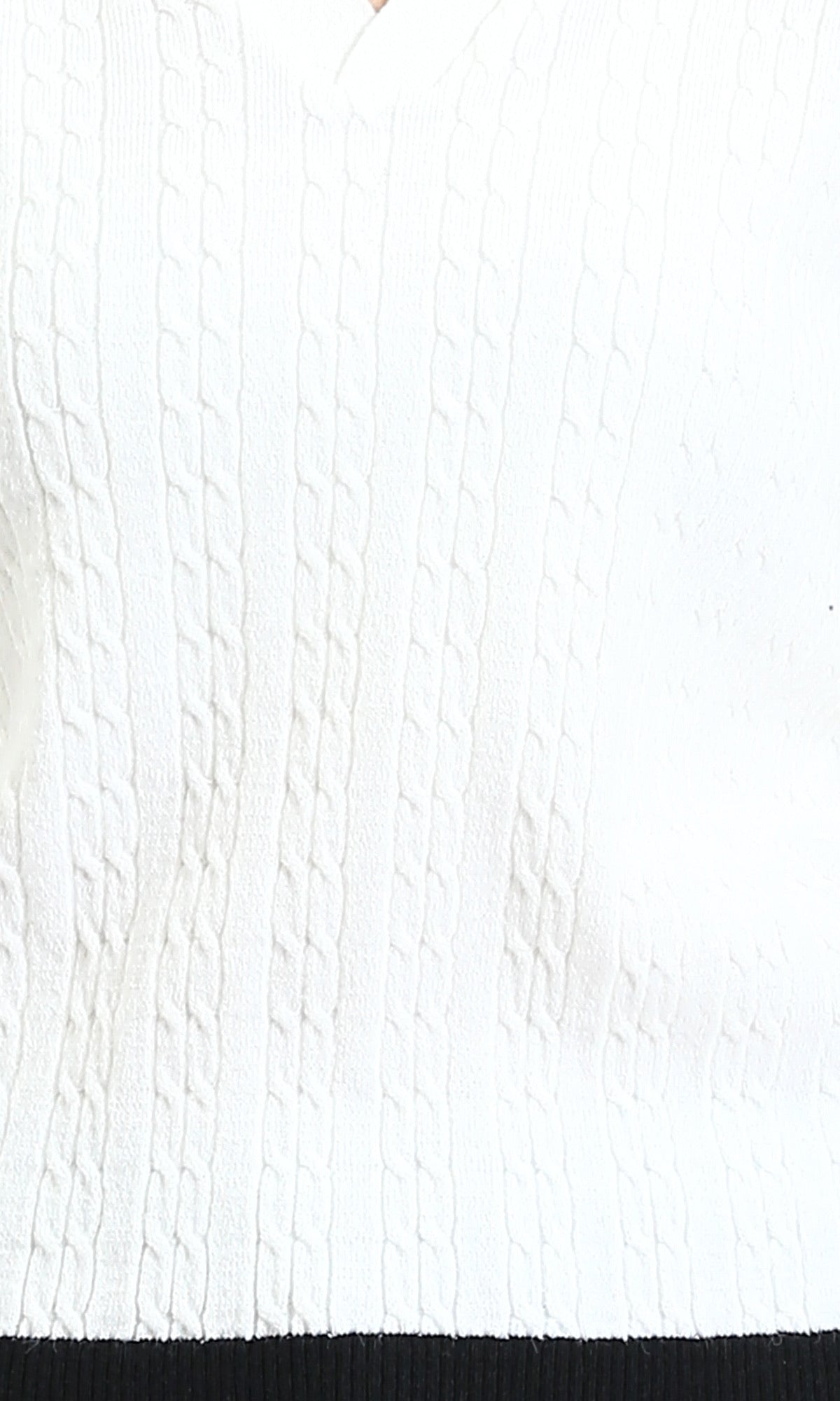 R213620 - Open V-Neck Long Sleeves Braided Pullover - Off-White