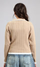 R213621 - Open V-Neck Long Sleeves Braided Pullover - Light Coffee