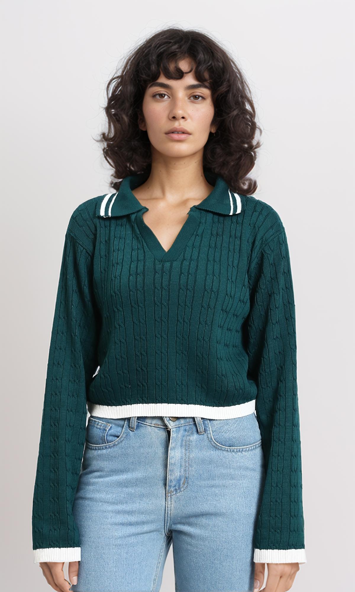 Open V-Neck Slip On Pullover - Teal