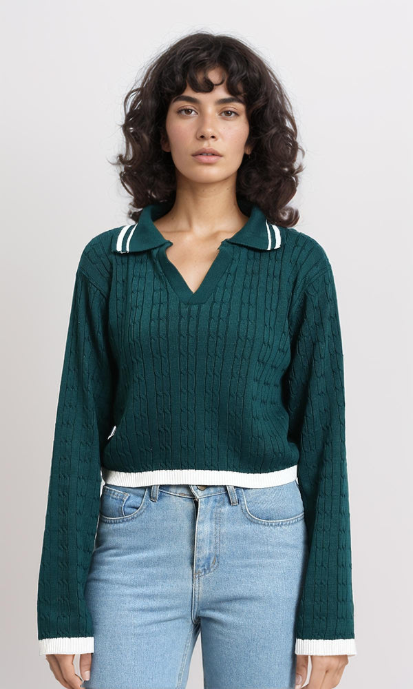 R213622 - Open V-Neck Slip On Pullover - Teal