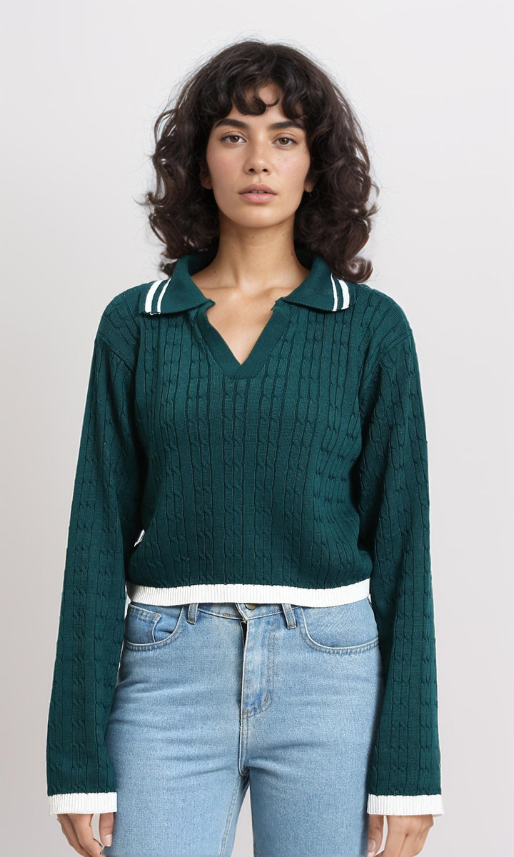 Open V-Neck Slip On Pullover - Teal