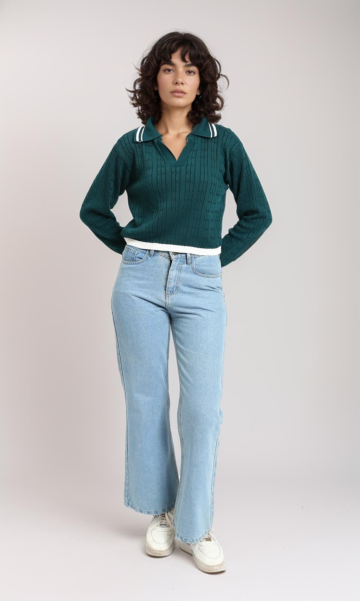 R213622 - Open V-Neck Slip On Pullover - Teal