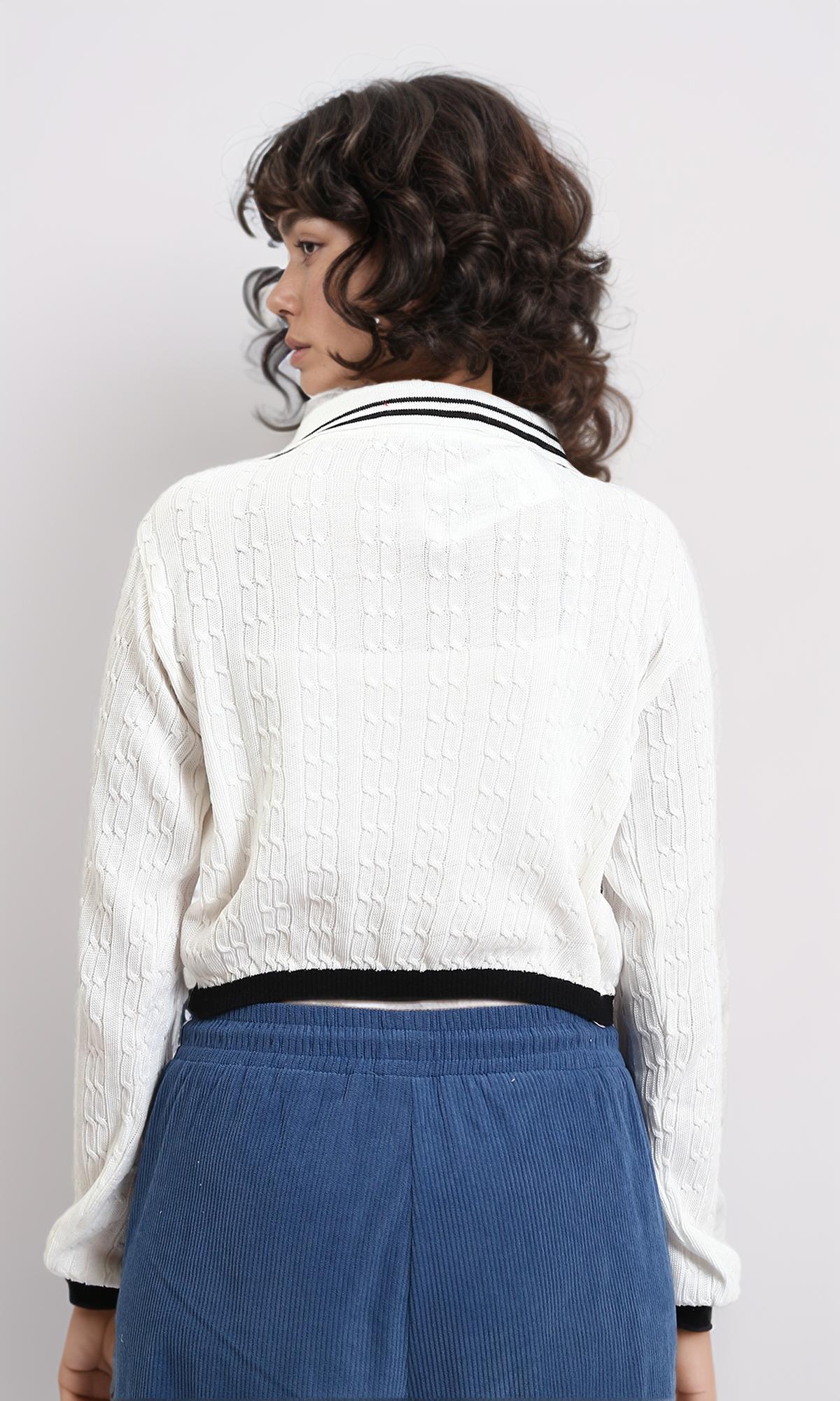 Off-White Sport-Luxe Cable Knit V-Neck Polo Pullover - R213624