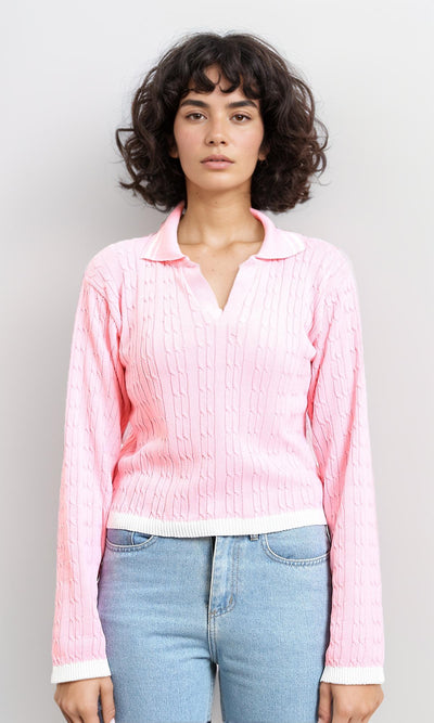Lined Classic Collar Pullover with Hem - Pink