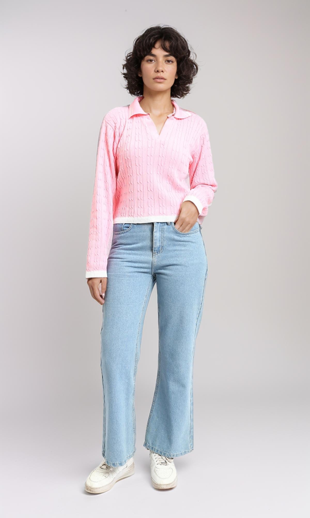 R213625 - Lined Classic Collar Pullover with Hem - Pink
