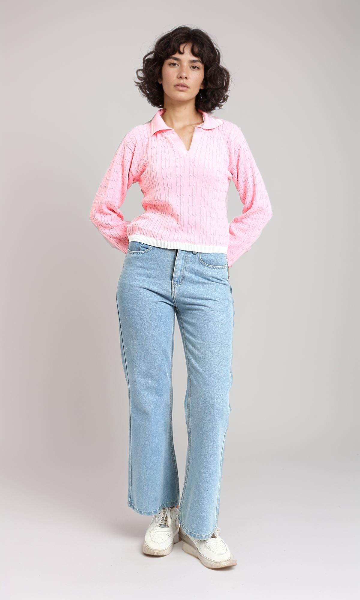 R213625 - Lined Classic Collar Pullover with Hem - Pink