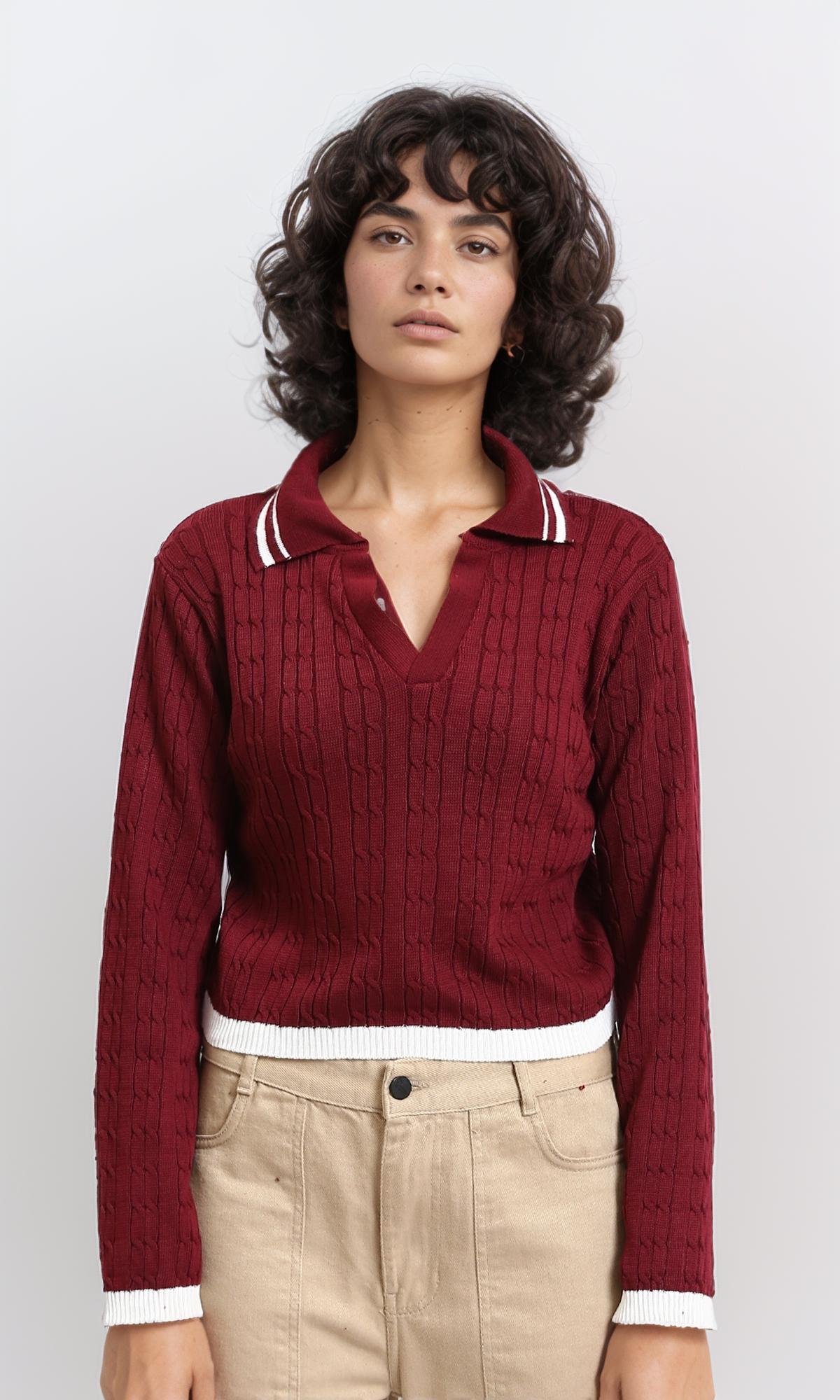 Lined Classic Collar Pullover with Hem - Burgundy
