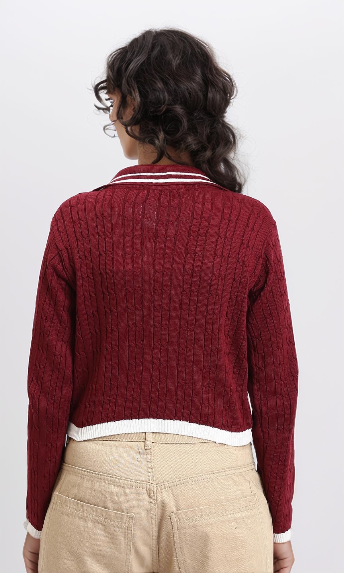 R213626 - Lined Classic Collar Pullover with Hem - Burgundy