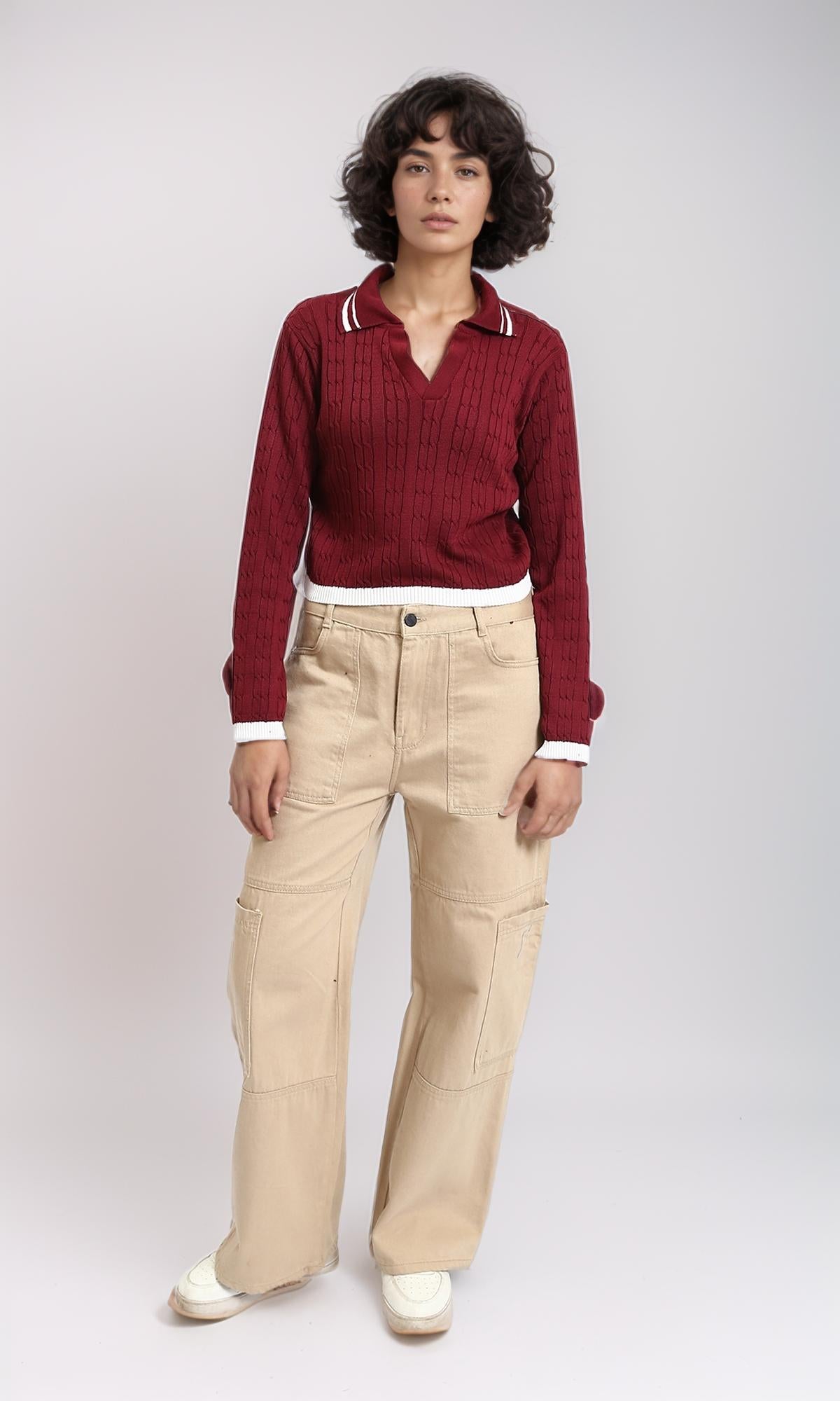 R213626 - Lined Classic Collar Pullover with Hem - Burgundy