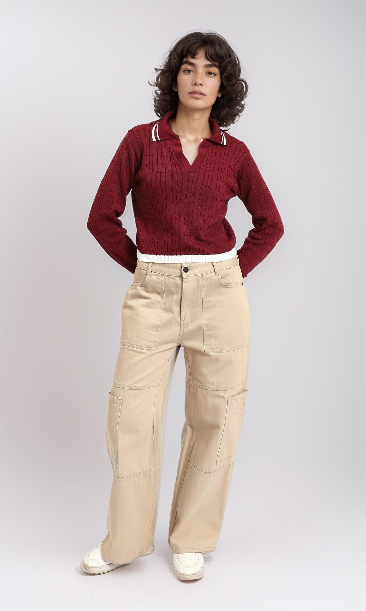 R213626 - Lined Classic Collar Pullover with Hem - Burgundy
