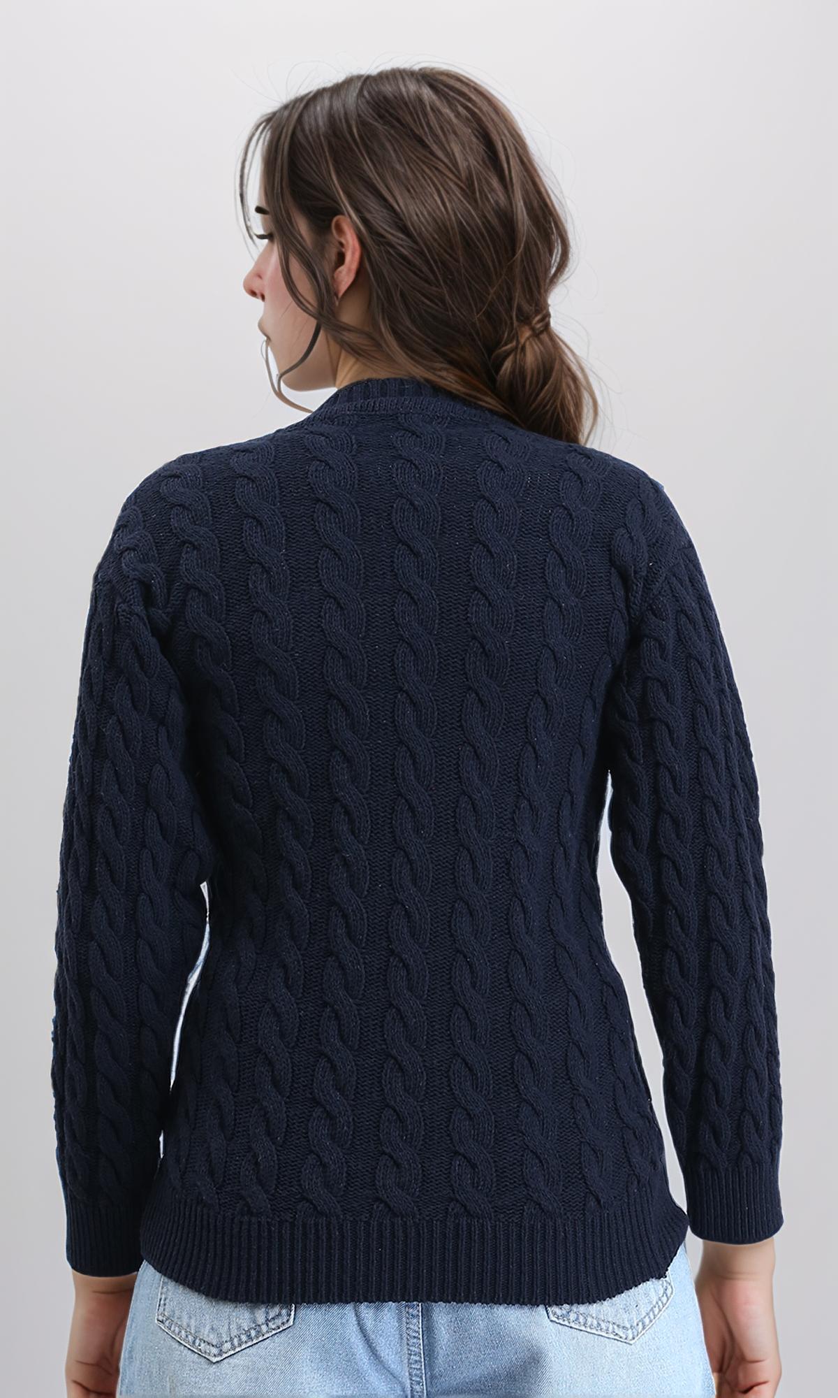 R213633 - Long Sleeves Braided Knit Pullover - Navy Blue