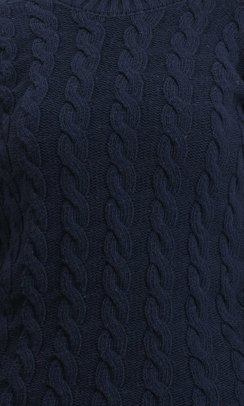 R213633 - Long Sleeves Braided Knit Pullover - Navy Blue