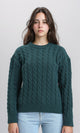 R213634 - Long Sleeves Braided Knit Pullover - Dark Green