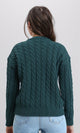 R213634 - Long Sleeves Braided Knit Pullover - Dark Green