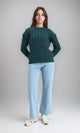 R213634 - Long Sleeves Braided Knit Pullover - Dark Green