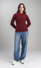 R213635 - Long Sleeves Braided Knit Pullover - Burgundy