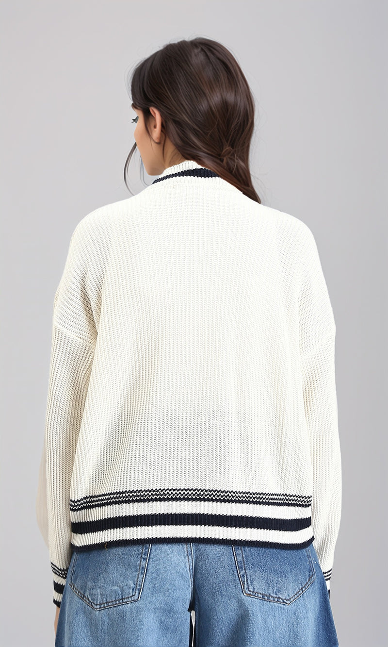 R213636 - Lined Mock Neck Knitted Pullover - Off-White