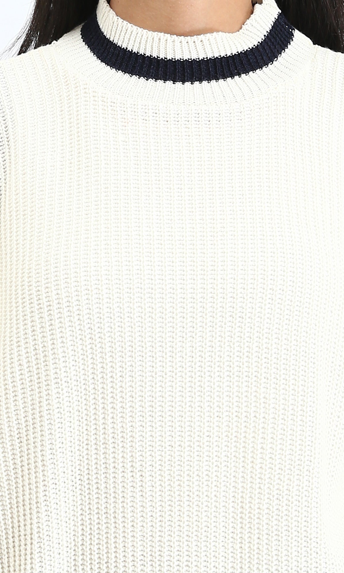 R213636 - بلوفر محبوك بياقة وهمية مبطن - أوف وايت