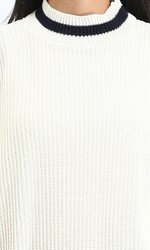 R213636 - Lined Mock Neck Knitted Pullover - Off-White