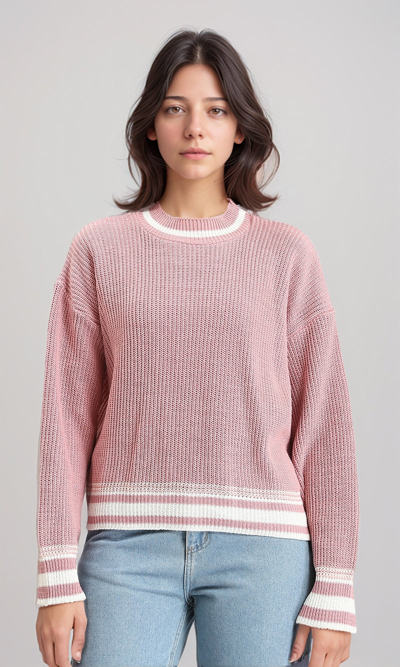R213637 - Lined Mock Neck Knitted Pullover - Dusty Rose