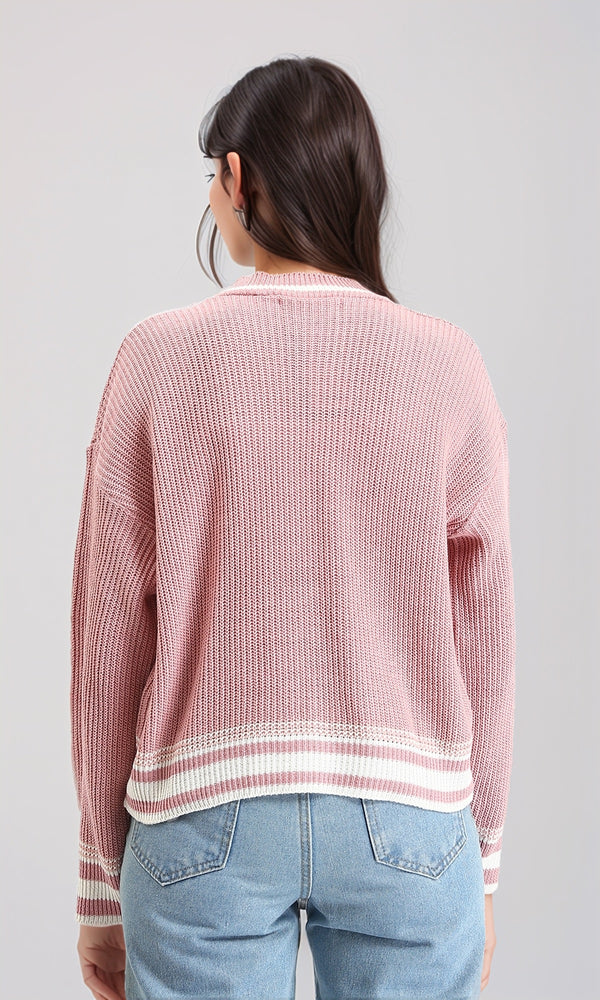 R213637 - Lined Mock Neck Knitted Pullover - Dusty Rose