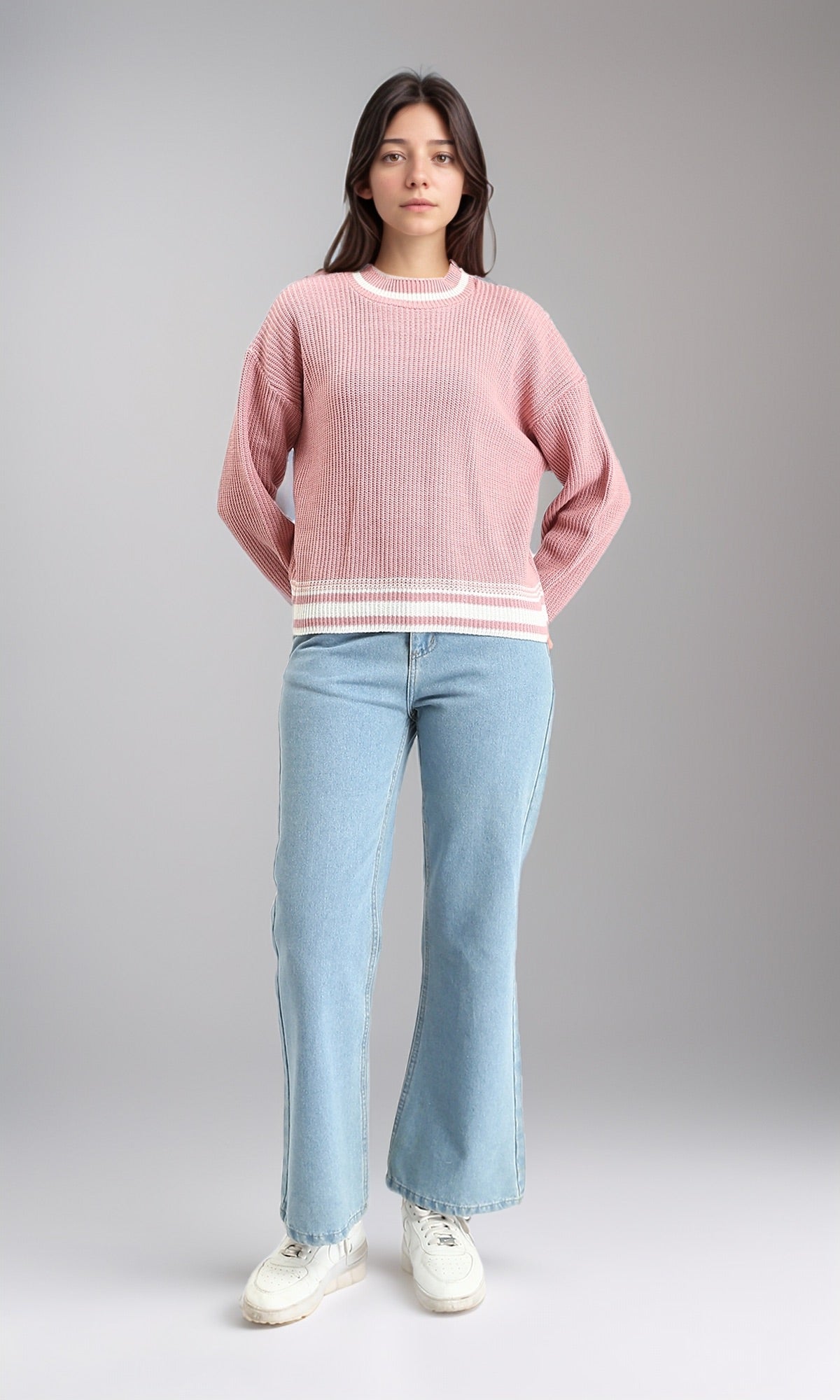 R213637 - Lined Mock Neck Knitted Pullover - Dusty Rose
