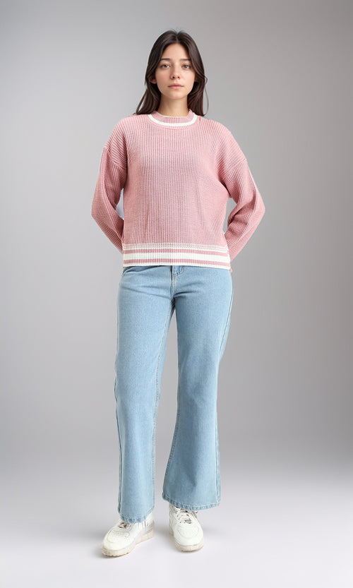 R213637 - Lined Mock Neck Knitted Pullover - Dusty Rose