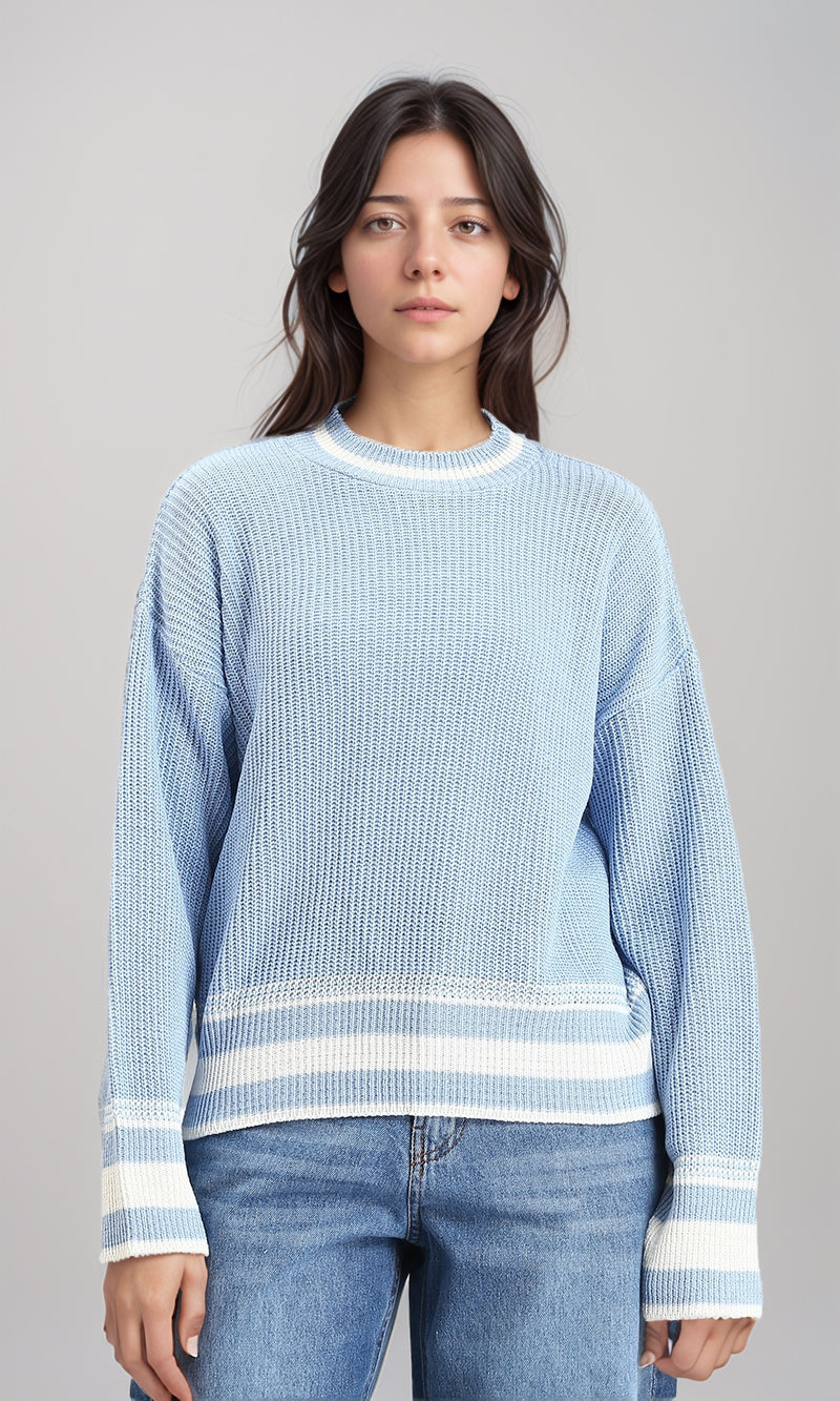R213638 - Lined Mock Neck Knitted Pullover - Baby Blue
