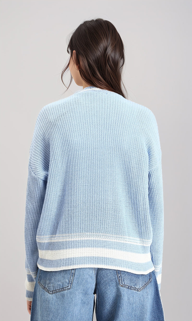 R213638 - Lined Mock Neck Knitted Pullover - Baby Blue
