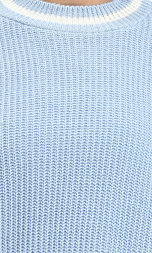 R213638 - Lined Mock Neck Knitted Pullover - Baby Blue