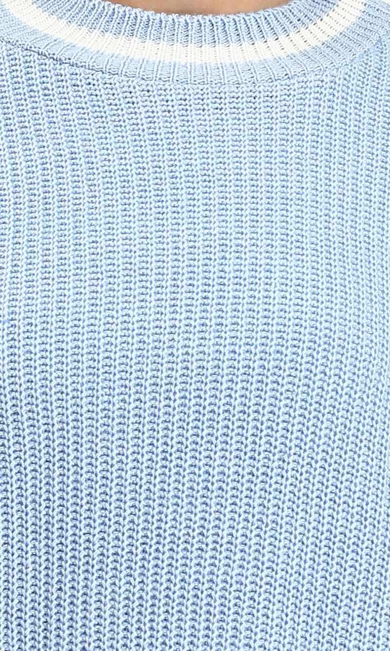 R213638 - Lined Mock Neck Knitted Pullover - Baby Blue