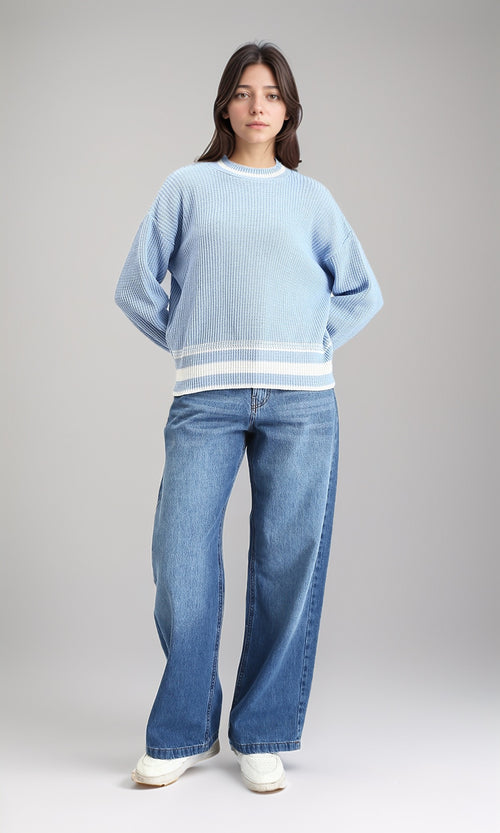 R213638 - Lined Mock Neck Knitted Pullover - Baby Blue