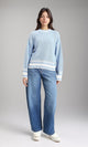 R213638 - Lined Mock Neck Knitted Pullover - Baby Blue
