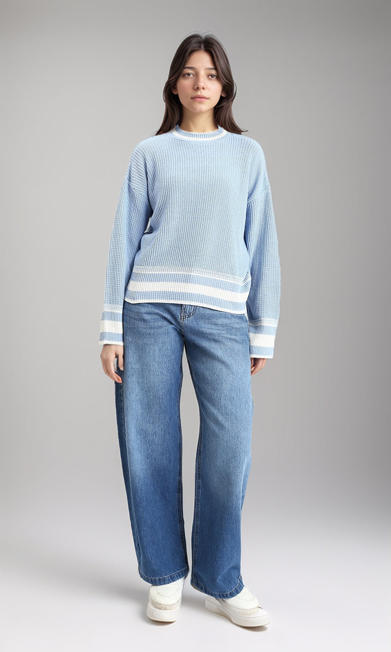 R213638 - Lined Mock Neck Knitted Pullover - Baby Blue