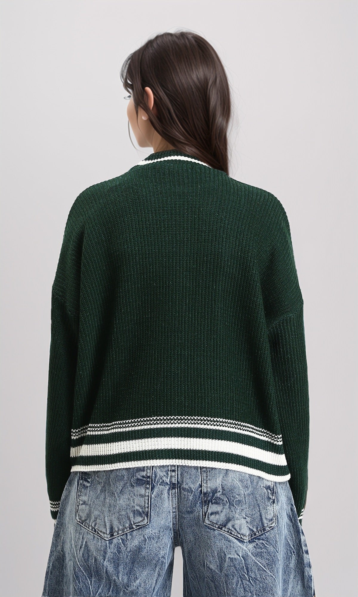 R213639 - Lined Mock Neck Knitted Pullover - Dark Green