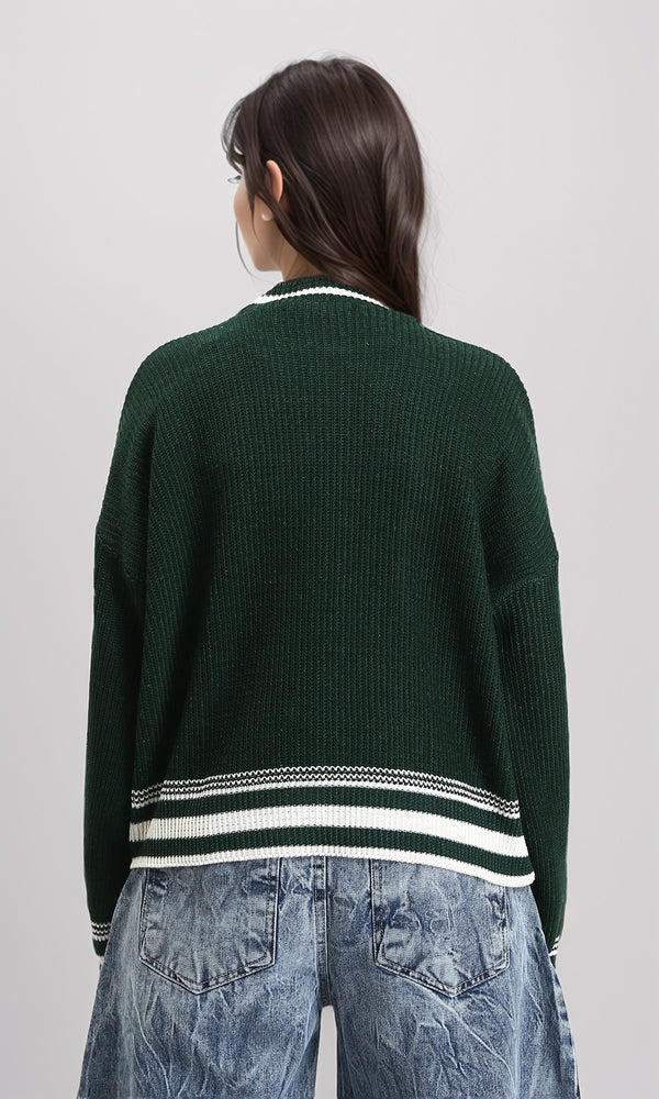 R213639 - Lined Mock Neck Knitted Pullover - Dark Green