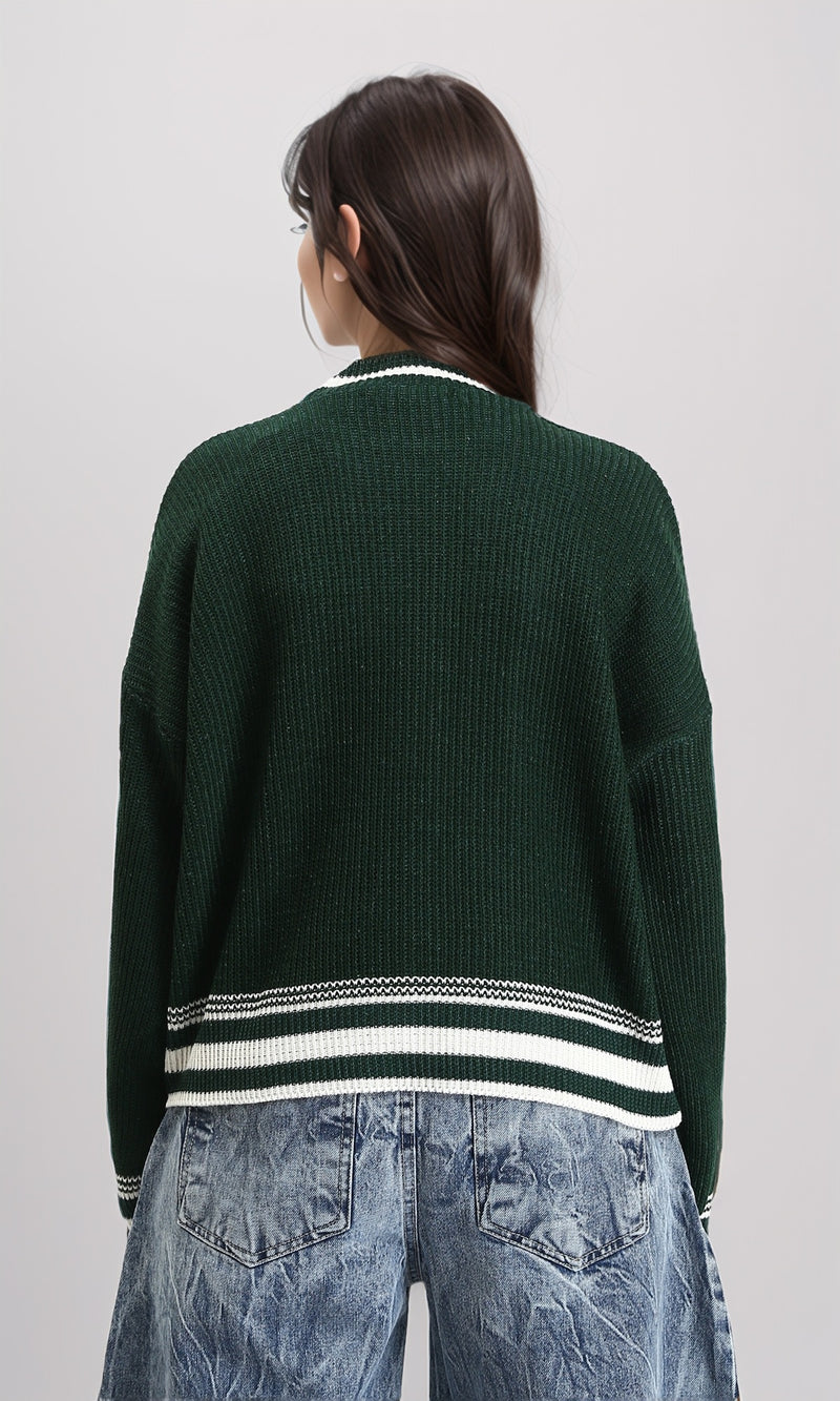 R213639 - Lined Mock Neck Knitted Pullover - Dark Green