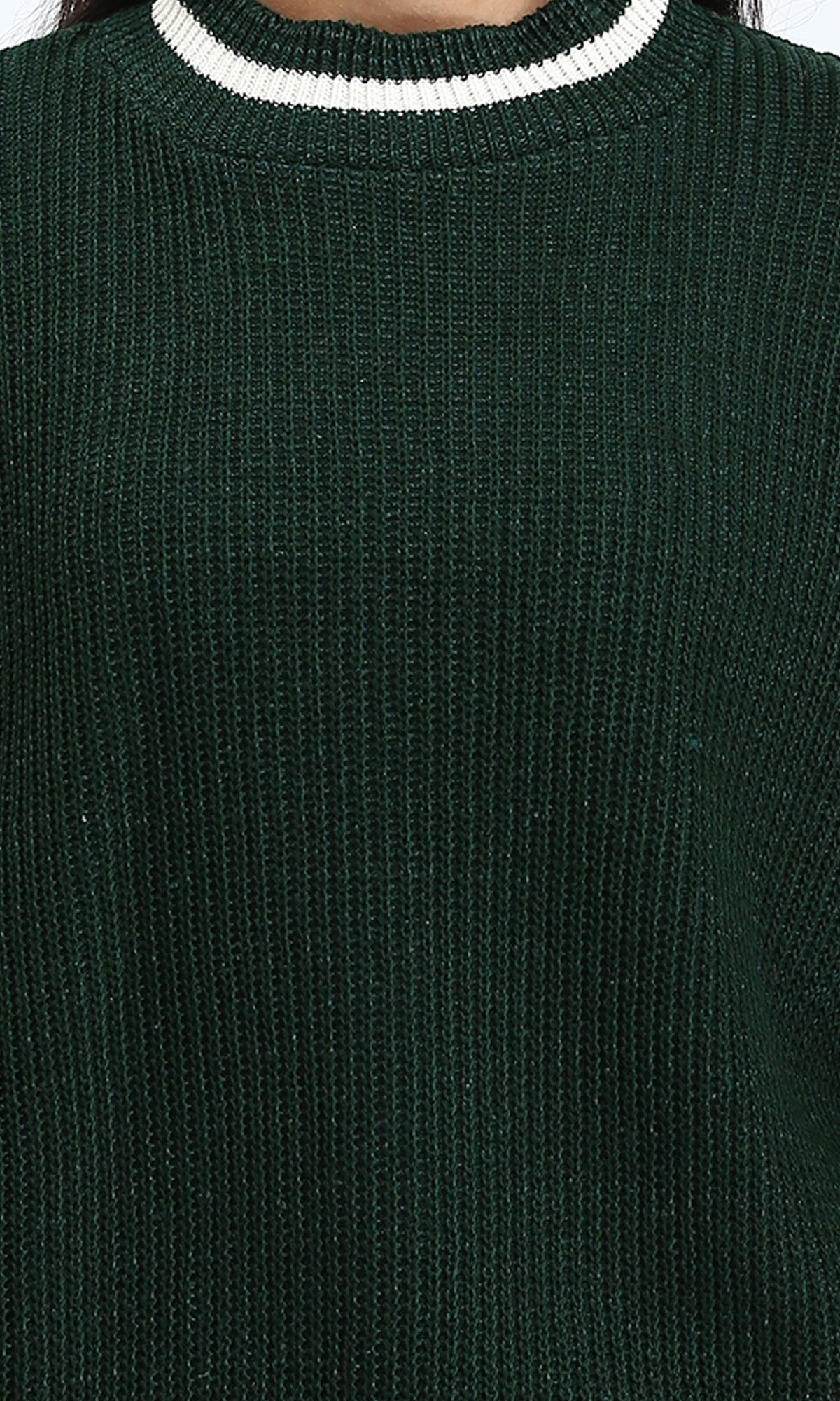 R213639 - Lined Mock Neck Knitted Pullover - Dark Green