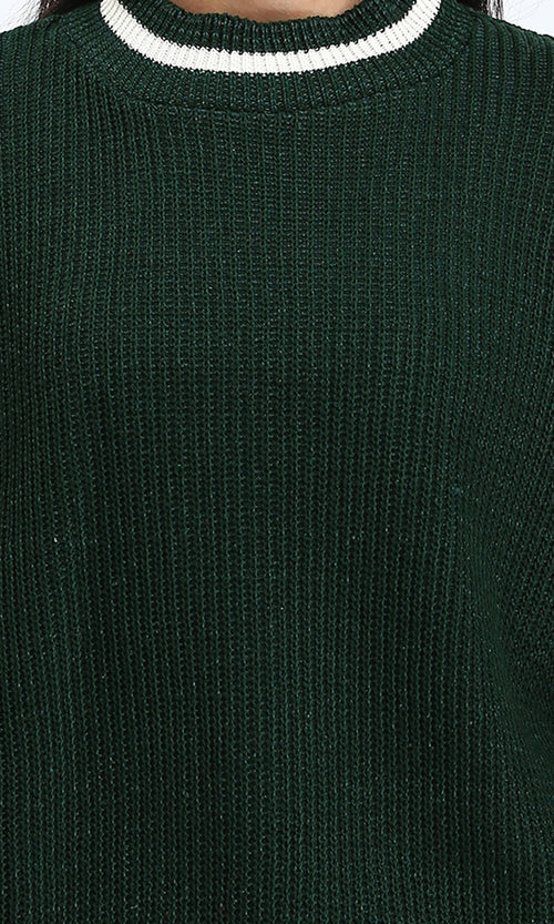 R213639 - Lined Mock Neck Knitted Pullover - Dark Green