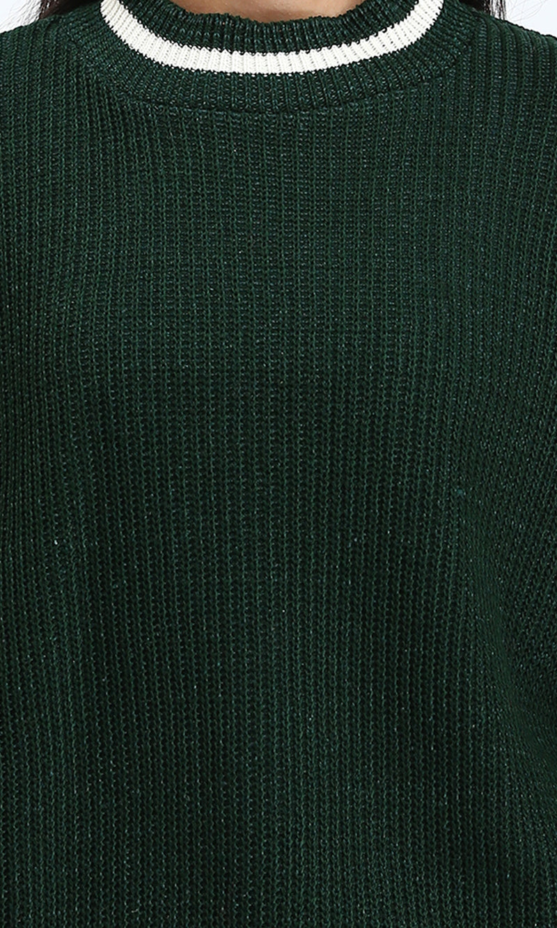 R213639 - Lined Mock Neck Knitted Pullover - Dark Green