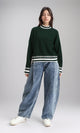 R213639 - Lined Mock Neck Knitted Pullover - Dark Green