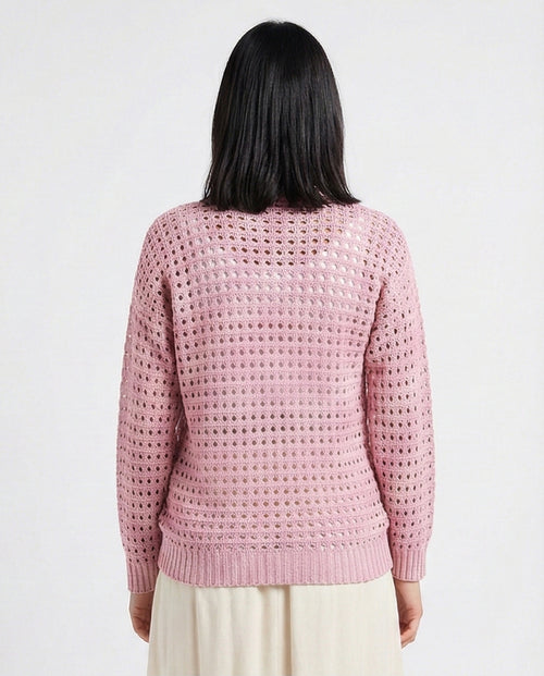 R213643 - V-Neck Buttoned Perforated Cardigan - Light Pink