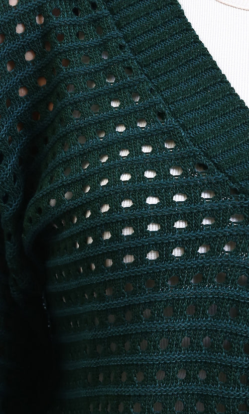 R213645 - V-Neck Buttoned Perforated Cardigan - Forest Green