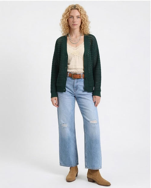 Ravin Women’s Relaxed Open-Knit Crochet Cardigan – Forest Green - R213645
