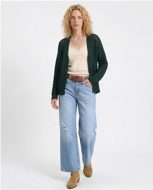 Ravin Women’s Relaxed Open-Knit Crochet Cardigan – Forest Green - R213645