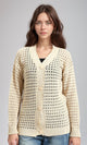 R213646 - Perforated Knit Buttoned Cardigan - Light Beige