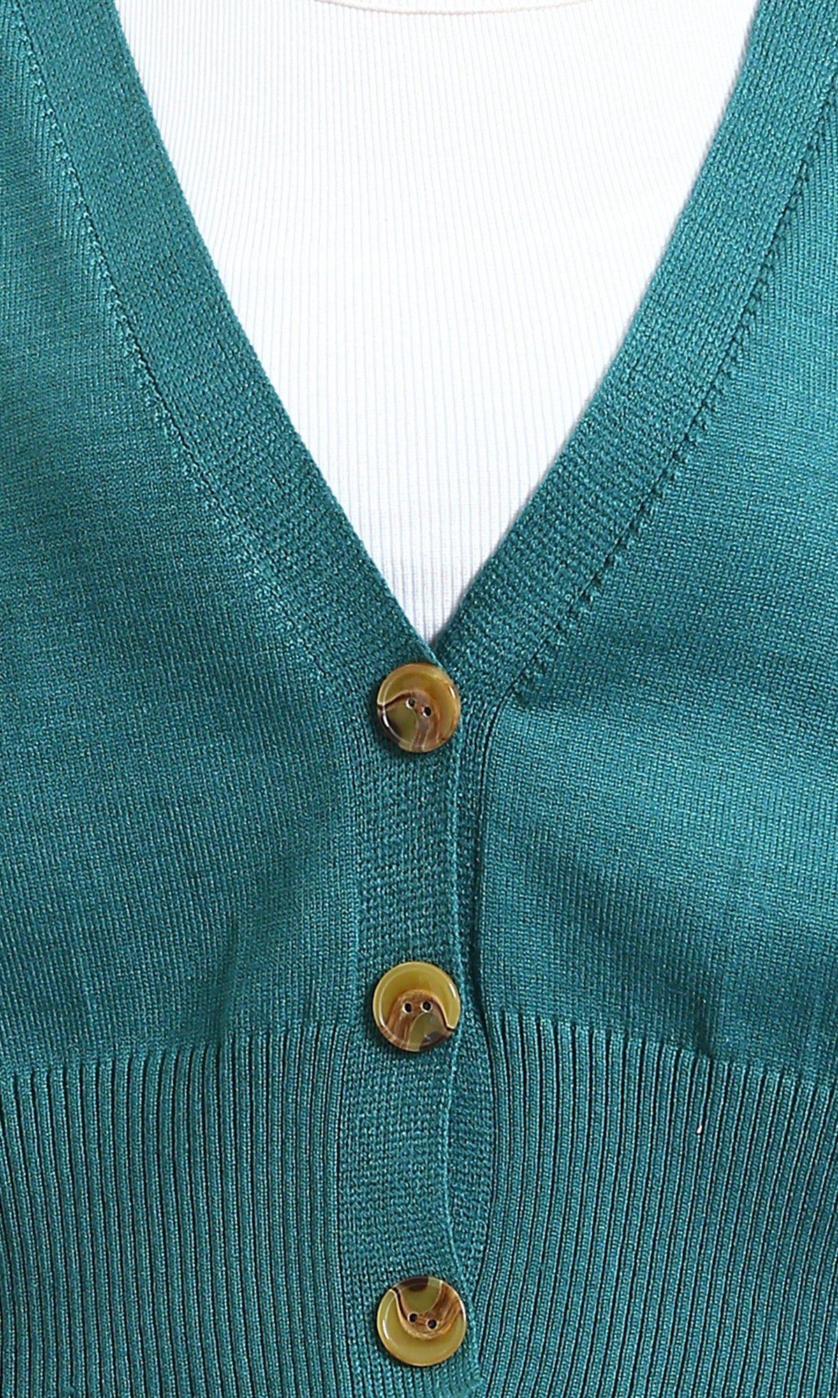 R213648 - Deep V-Neck Buttoned Short Cardigan - Light Teal