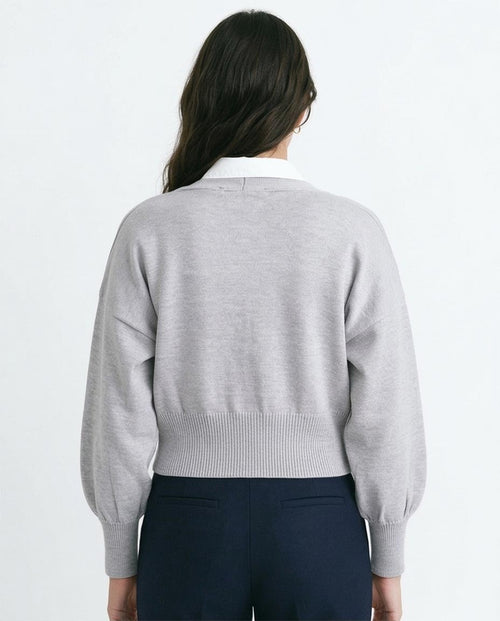 Ravin Women’s Cropped V-Neck Knit Cardigan – Light Grey - R213649