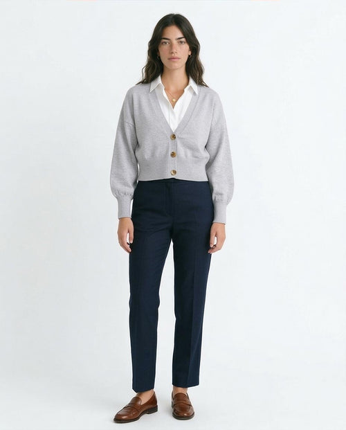 Ravin Women’s Cropped V-Neck Knit Cardigan – Light Grey - R213649