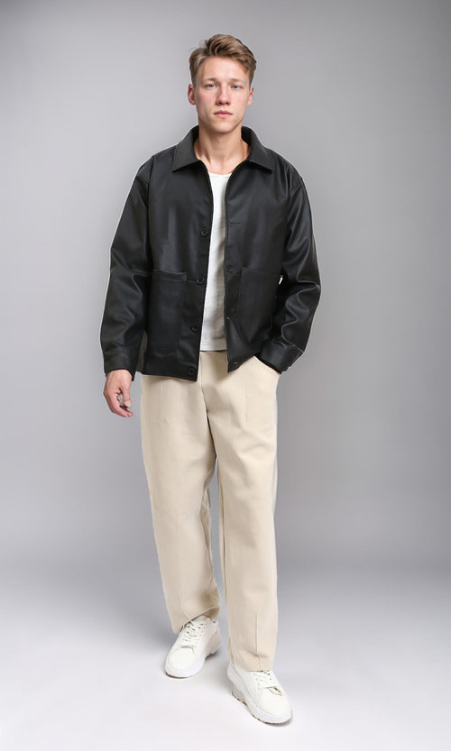 R213716 - Solid Winter Jacket with Front Pockets - Black